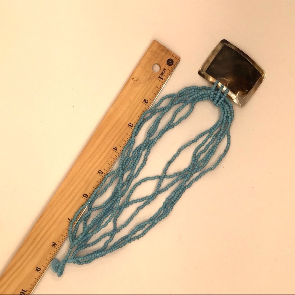 Women’s Blue Necklace with Square Sea Shell - Picture 6 of 8